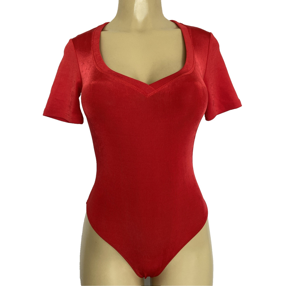 NWOT Vintage Cache Modele Bodysuit Red Short Sleeve Sweetheart Neck XS
